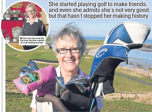  ??  ?? Pam has become the first ever female captain at Crail Golfing Society.
