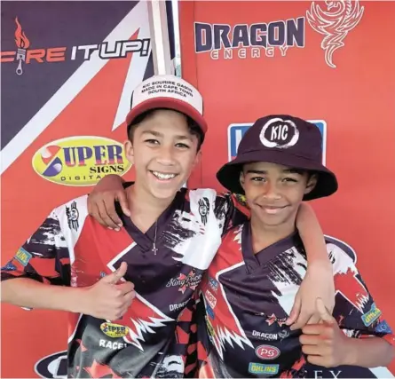  ?? /SUPPLIED ?? The Robert brothers from Northridin­g in Randburg — Cayden and Blake from the King Price Xtreme motorbike racing team — are determined to reach MotoGP status in the future.