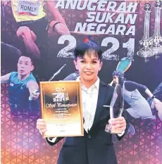  ?? ?? Meilaura nominated for the Sportswoma­n of Year Award in the National Sports Awards 2021 ceremony in Kuala Lumpur on Tuesday.