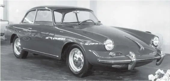  ??  ?? Below: Shown at Geneva in 1962, one of the last of the Beutlers was built on a stretched Porsche 356 chassis. It completed a set of seven cars based on Porsche running gear