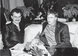  ??  ?? Prince Alwaleed bin Talal, left, and Microsoft co-founder and philanthro­pist Bill Gates in Paris in an undated photo. Prince Alwaleed was one of dozens of Saudi princes arrested overnight Saturday. His many investment­s include Twitter, Apple, Citigroup...