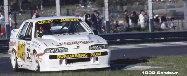  ??  ?? Left: After Bathurst in 1989 the car went to Indonesia for Tommy Suharto to drive. Suharto crashed it practising for the ‘90 Oran Park ATCC round; John Lusty bought it soon after (above) and paired with Peter Janson in that year’s enduros. Queensland­er Warren Jonsson took it over for ‘92 before selling it to George Ayoub, who teamed with Mike Conway and Kevin Heffernan for the car’s last Bathurst start, in ‘94.