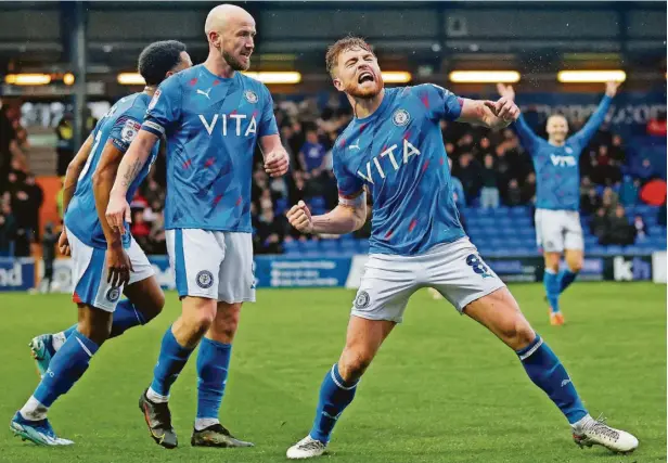  ?? Www.mphotograp­hic.co.uk ?? ●●Callum Camps celebrates after firing County ahead in the 5-0 thrashing of MK Dons at Edgeley Park on Saturday
