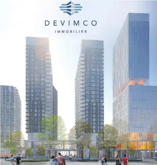  ?? DEVIMCO ?? Devimco’s proposal to develop the site of the former Montreal Children’s Hospital includes erecting six towers between 20 and 32 storeys tall. It includes a hotel, office buildings, park, library and community centre.