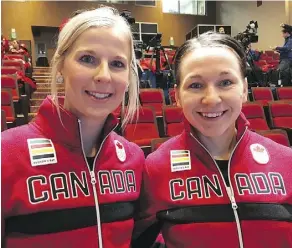  ?? TED WYMAN ?? Team Canada hockey players Bailey Bram, left, and Jocelyne Larocque have grown up together in the small town of Ste. Anne, Man.