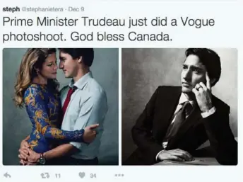  ??  ?? Prime Minister Justin Trudeau’s Vogue photo shoot with his wife, Sophie, ignited a social media firestorm.
