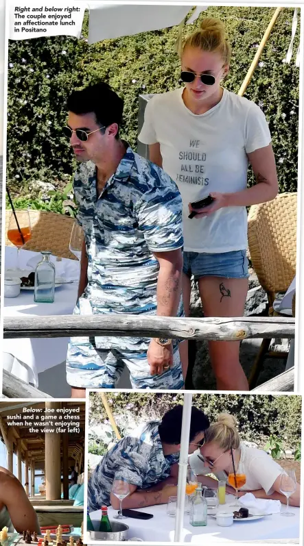  ??  ?? Right and below right: The couple enjoyed an affectiona­te lunch in Positano