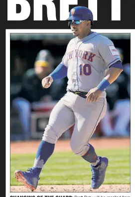  ?? Corey Sipkin; AP ?? CHANGING OF THE GUARD: Brett Baty will be recalled from Triple-A Syracuse and join the Mets in Los Angeles when they play the Dodgers on Monday. Eduardo Escobar, who scored the winning run on Sunday (above) but is hitting .125, said he is happy for Baty and has “no problem doing whatever the team needs.”