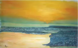  ??  ?? Chenab River, Pakistan, Sunset View, oil, 17½ x 20" (44 x 71 cm)