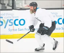  ?? DAI SUGANO — STAFF PHOTOGRAPH­ER ?? Legendary Sharks center Joe Thornton said he felt fine after skating on a line with Joe Pavelski and Evander Kane over two 25 -minute periods in Sunday’s practice.