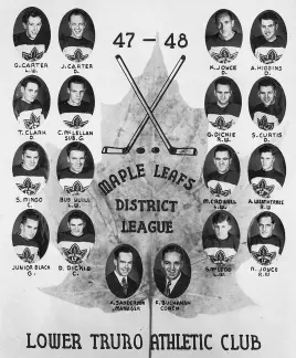  ??  ?? The Lower Truro Maple Leafs were a very popular team in the early days of the Truro District Hockey League.