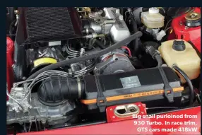  ??  ?? Big snail purloined from 930 Turbo. In race trim, GTS cars made 418kW