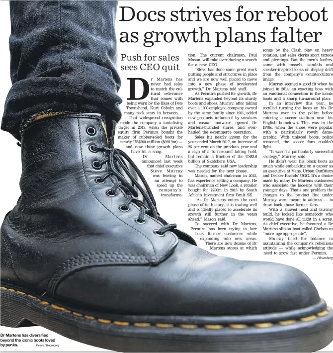  ?? Picture / Bloomberg ?? Dr Martens has diversifie­d beyond the iconic boots loved by punks.