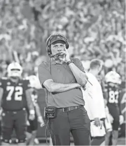  ?? IVAN PIERRE AGUIRRE/USA TODAY SPORTS ?? Arizona head coach Jedd Fisch stands on the sideline before facing the Colorado Buffaloes at Arizona Stadium.