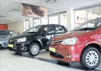  ??  ?? Vehicles on sale at The Glen shopping centre in Johannesbu­rg. Analysis by Sewells MSXI shows that their benchmark dealers raised their gross profits by 0.69 percent in the first half of this year compared with last year.