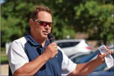  ?? MARIAN DENNIS – DIGITAL FIRST MEDIA ?? Rob Kurtz, who donated a newly landscaped area outside Keystone Villa in Douglassvi­lle, thanks veterans for their service and talks about what the sitting area beneath the flagpole represents.