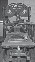  ?? PROVIDED BY LYNN BILODEAU ?? An antique Washington handpress, a kind common in the 19th century, is one of numerous presses and other printing equipment at the State Capital Publishing Museum in Guthrie.