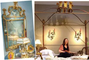  ??  ?? Lytle pricey: Designer Lulu and dog Panther with some of her opulent designs – including a four-poster bed and gold mirror