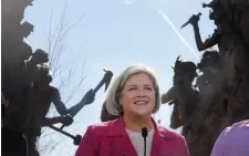  ?? STEVE RUSSELL TORONTO STAR ?? NDP Leader Andrea Horwath makes a campaign stop at the National Mining Monument in Sudbury’s Bell Park on Monday.