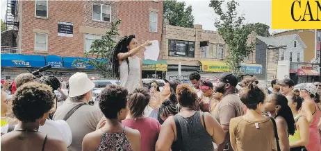  ?? GORDON DOUGLAS ?? A former Toronto lawyer-turned-restaurate­ur came under fire from protesters over the weekend after promoting her “boozy sandwich shop” in Brooklyn using images of a “bullet hole-ridden wall” and claiming the building once housed a “rumoured backroom...