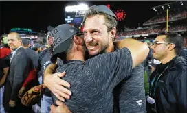  ?? ROB CARR / GETTY IMAGES ?? Max Scherzer, who’ll start for Washington tonight, celebrates winning Game 4 and the National League Championsh­ip Series last week.