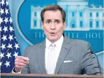  ?? AFP PHOTO ?? ‘WE’LL RESPOND’
United States National Security Council spokesman John Kirby speaks during the daily briefing in the Brady Briefing Room of the White House in Washington, D.C., on Monday, Jan. 29, 2024.