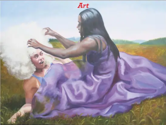 ?? Nina Buxenbaum / Contribute­d photos ?? Bethel artist Nina Buxenbaum said she uses her art to create a space for her identity. Her painting "Good Hair"depicts the artist in a white wig.