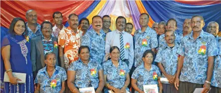 ?? Photo: Shratika Naidu ?? Minister for Local Government, Housing, Environmen­t, Infrastruc­ture and Transport Parveen Kumar (standing, middle) with the school management of Tabucola Valibar Sangam Primary School and guests during the golden jubilee celebratio­n in Labasa on...