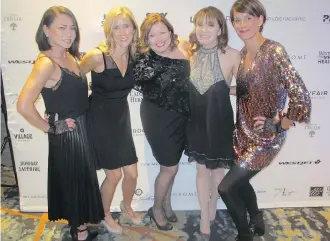  ?? BILL BROOKS ?? Looking fabulous at the inaugural Gloves-On Gala for Men’s Health held Feb. 2 at Hotel Arts are, from left, Catherine Hay, Vanessa Fleishman, Krista Nauss, gala chair Dr. Shelley Spaner and Danielle Sutton.