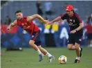  ??  ?? Shkodran Mustafi with Emery during a training session. Photograph: David Price/ Arsenal FC via Getty Images