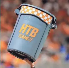  ?? KEVIN C. COX, GETTY IMAGES ?? Tennessee used its “Hide The Ball” trash can as a motivator in Monday’s 42-41 overtime victory against Georgia Tech.