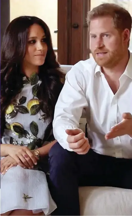  ?? ?? On the airwaves: Meghan Markle and Prince Harry promoting their Spotify podcasts last year