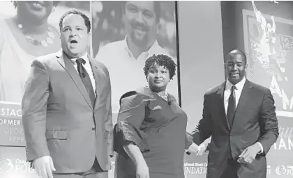  ?? MIKE DRESSER/THE BALTIMORE SUN ?? Democratic gubernator­ial nominees Ben Jealous of Maryland, Stacey Abrams of Georgia and Andrew Gillum of Florida at the Congressio­nal Black Caucus legislativ­e conference