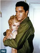  ?? ?? 1968
Elvis and his wife Priscilla welcomed their newborn daughter Lisa Marie into the world. She said: “Anytime I was in Memphis with my Dad and at the house, I was happy.”
1961
Top billing: Tuesday Weld starred with Elvis on Wild In The Country. He was only 21 when he made his first movie and appeared in 31 films during his career and made two concert documentar­ies.