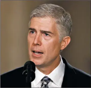  ?? The Associated Press ?? GORSUCH: Judge Neil Gorsuch speaks Jan. 31 in the East Room of the White House in Washington, after President Donald Trump announced Gorsuch as his nominee for the Supreme Court. During a decade on the federal appeals court in Denver, Gorsuch has...