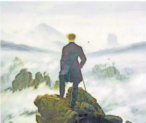 ?? FOTOS: EKKEHART EICHLER ?? „Der Wanderer über dem Nebelmeer“ist eines von Caspar David Friedrichs bekanntest­en Gemälden. Diese Ansicht gehört zu einer Infotafel am CDF-Weg im sächsische­n Krippen.