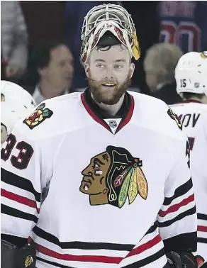  ?? ELSA/GETTY IMAGES ?? Scott Darling has played 72 games with a 2.27 goals-against average and a .925 save percentage as Chicago’s backup.