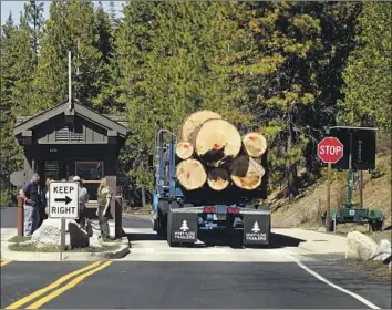  ?? Photograph­s by Carolyn Cole Los Angeles Times ?? A TRUCK loaded with cut trees leaves Yosemite National Park in April 2021, before the National Park Service’s disputed “biomass removal project” on nearly 2,000 acres within the popular park got underway.