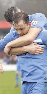  ?? Www.mphotograp­hic.co.uk ?? ●●Danny Lloyd celebrates his goal against Salford City at Moor Lane