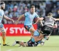  ?? BackpagePi­x ?? REINHARDT Ludwig, seen here taking down Stormers flank Deon Fourie at Loftus Versfeld a few weeks ago, has been in fine form for the Bulls. |