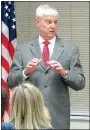  ?? Westside Eagle Observer/RANDY MOLL ?? U.S. Rep. Steve Womack commends employees of SWEPCO’s Flint Creek Power Plant in Gentry for achieving 3 million work hours without a lostday work-related accident or illness. Womack also shared a few brief insights on the political climate in...