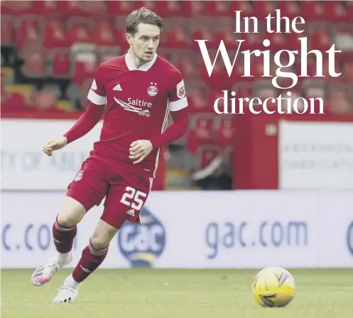  ??  ?? 0 Scott Wright, occupying a free role in front of the midfield, has been one of Aberdeen’s top performers during their recent winning run.