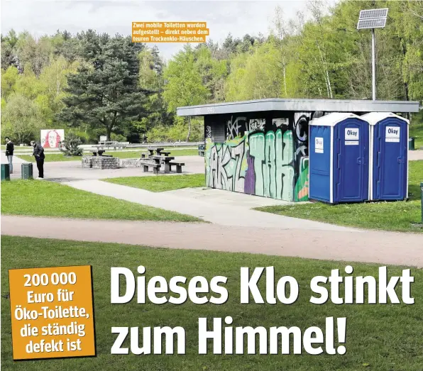  ??  ?? Zwei mobile Toiletten wurden aufgestell­t – direkt neben dem teuren Trockenklo-Häuschen.