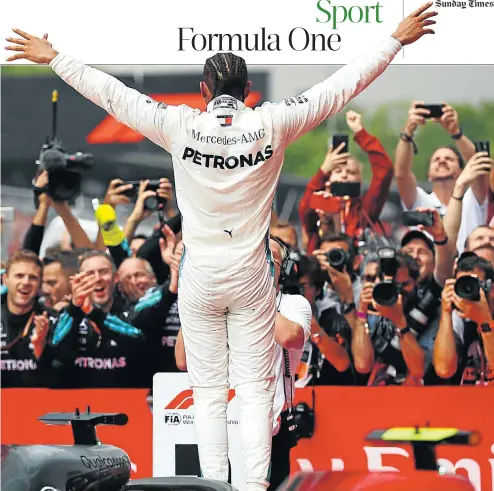  ?? Picture: Getty Images ?? Lewis Hamilton acknowledg­es the adulation at Hockenheim­ring last Sunday. Former F1 great Jacques Villeneuve said Hamilton acted as if he were Jesus Christ.