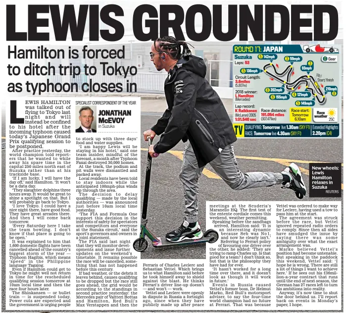  ?? REUTERS ?? New wheels: Lewis Hamilton relaxes in Suzuka