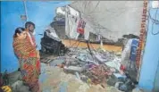  ??  ?? A damaged house after heavy rains in Jammu on Saturday.
PTI