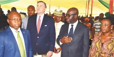  ??  ?? From left: Executive Director, Jude Monye, representi­ng the MD/CEO of Heritage Bank Plc; US Ambassador to Nigeria, Mr. Stuart Symington; Governor of Edo State, Godwin Obaseki and his wife, Betsy Obaseki, during the opening of an exhibition at the...