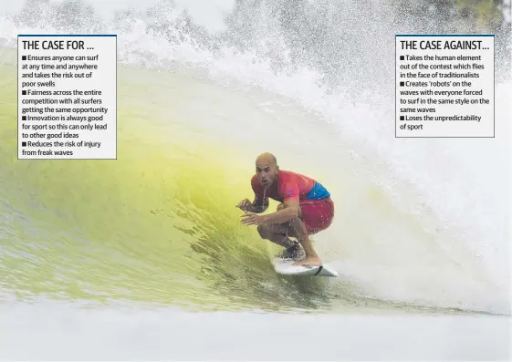  ??  ?? Kelly Slater shows just how it’s done competing for Team USA during a two-day internatio­nal event at his Surf Ranch wave pool in California.