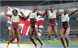  ??  ?? BEST FRIENDS: Relay medalists Philip, Henry, Asher-Smith and Neita