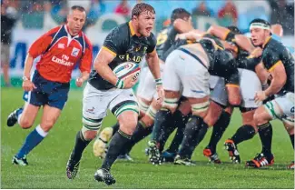  ??  ?? Charging through: South Africa’s Duane Vermeulen makes a break during the win against Argentina in their opening Rugby Championsh­ip match.